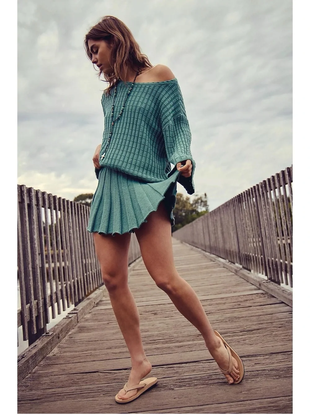Free People Kenzie Sweater Skirt Set in Frosty Spruce Green NWT Size Small - Picture 12 of 12